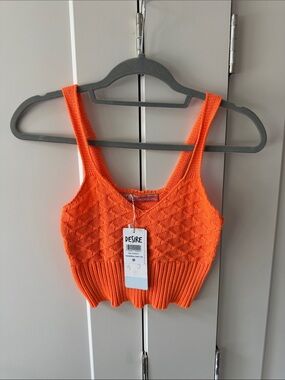Desire Denim Orange Knit Cropped Tank